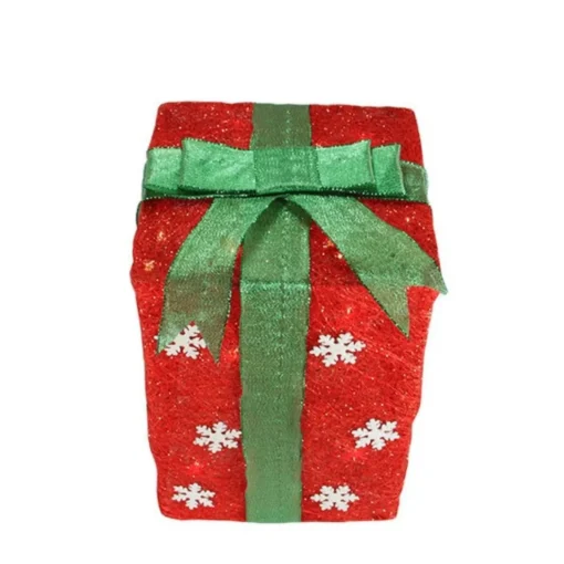 Outlet Set of 3 Lighted Red with Green Bows and Snowflakes Gift Boxes Outdoor Christmas Decorations 13" Gifts & Bows