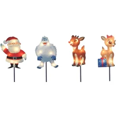 Hot Set of 4 Lighted Rudolph and Friends Christmas Pathway Markers - Clear Lights Lawn Stakes