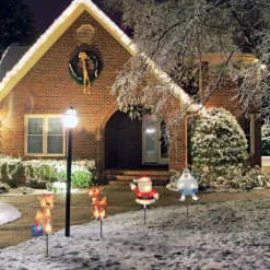 Hot Set of 4 Lighted Rudolph and Friends Christmas Pathway Markers - Clear Lights Lawn Stakes