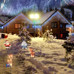 Hot Set of 4 Lighted Rudolph and Friends Christmas Pathway Markers - Clear Lights Lawn Stakes