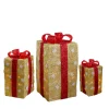 Hot Set of 3 Lighted Tall Gold Gift Boxes with Red Bows Christmas Outdoor Decorations 18" Gifts & Bows