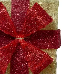 Hot Set of 3 Lighted Tall Gold Gift Boxes with Red Bows Christmas Outdoor Decorations 18