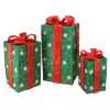 Hot Set of 3 Lighted Tall Green Gift Boxes with Red Bows Christmas Outdoor Decorations 18" Gifts & Bows