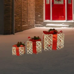 Hot Set of 3 Lighted White Rope Gift Box Christmas Decorations 9.75" Gifts & Bows