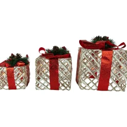 Hot Set of 3 Lighted White Rope Gift Box Christmas Decorations 9.75