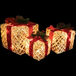 Hot Set of 3 Lighted White Rope Gift Box Christmas Decorations 9.75
