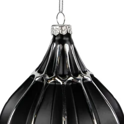 Online Set of 2 Matte Black and Silver Finial Christmas Glass Ornaments 5