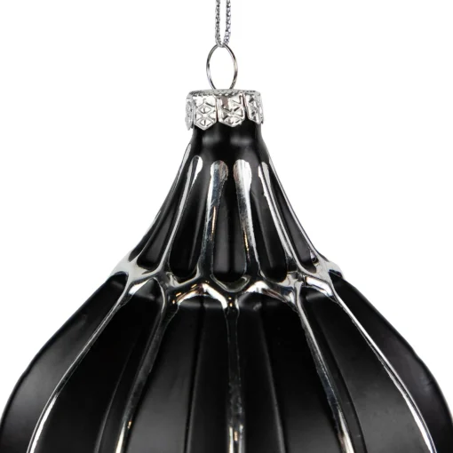 Online Set of 2 Matte Black and Silver Finial Christmas Glass Ornaments 5" Finials|Pendants