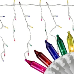 Hot Set of 150 Multi-Color Mini Icicle Christmas Lights 3" Spacing - White Wire Icicles
