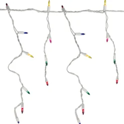 Hot Set of 150 Multi-Color Mini Icicle Christmas Lights 3" Spacing - White Wire Icicles