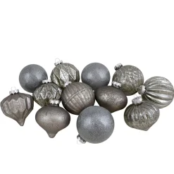 Hot Set of 12 Neutral Tone Finial and Glass Ball Christmas Ornaments Glass|Ball Ornaments