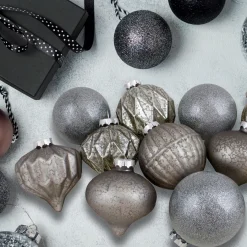 Hot Set of 12 Neutral Tone Finial and Glass Ball Christmas Ornaments Glass|Ball Ornaments
