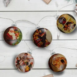 Outlet Set of 5 Norman Rockwell Glass Christmas Disc Lights Battery Operated
