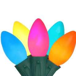 Clearance Set of 25 Opaque Vibrant Multi-Color C9 Christmas Light Set, 24ft Green Wire C7 & C9 Lights