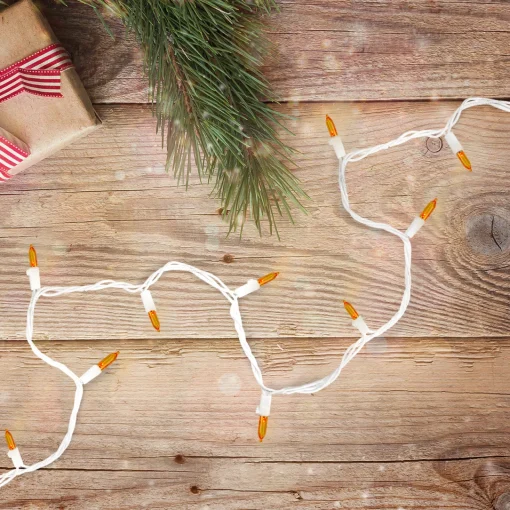 Best Set of 50 Orange LED Mini Christmas Lights 4" Spacing - White Wire Led