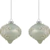 New Set of 2 Pastel Green with Icy Snowflakes Christmas Glass Onion Ornaments 4" Icicles|Snowflakes