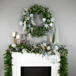 New Set of 2 Pastel Green with Icy Snowflakes Christmas Glass Onion Ornaments 4