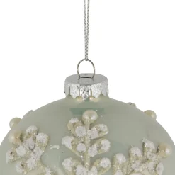 New Set of 2 Pastel Green with Icy Snowflakes Christmas Glass Onion Ornaments 4