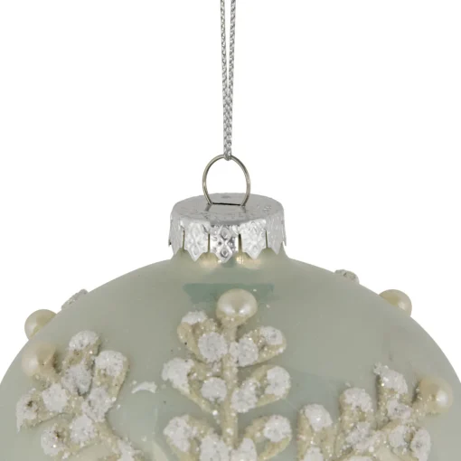 New Set of 2 Pastel Green with Icy Snowflakes Christmas Glass Onion Ornaments 4" Icicles|Snowflakes