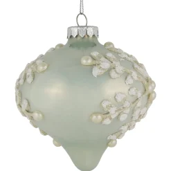 New Set of 2 Pastel Green with Icy Snowflakes Christmas Glass Onion Ornaments 4