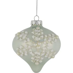New Set of 2 Pastel Green with Icy Snowflakes Christmas Glass Onion Ornaments 4