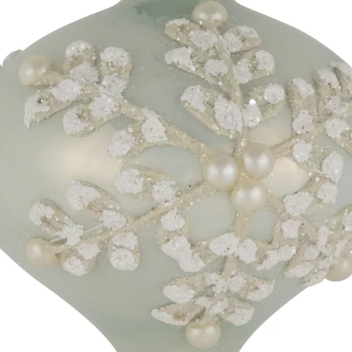 New Set of 2 Pastel Green with Icy Snowflakes Christmas Glass Onion Ornaments 4" Icicles|Snowflakes