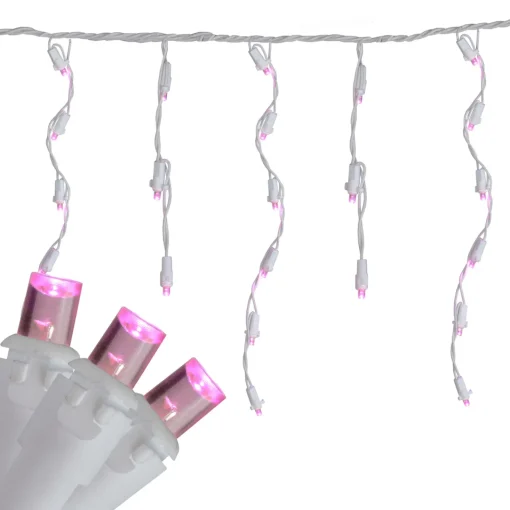 Outlet Set of 70 Pink LED Wide Angle Icicle Christmas Lights - 6ft White Wire Icicles
