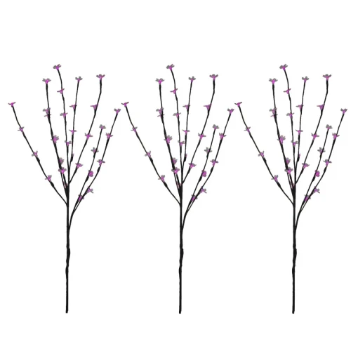 Hot Set of 3 Pre-Lit Cherry Blossom Artificial Tree Branches, 72 Pink LED Lights Sprays, Picks & Branches