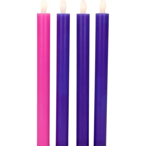 New Set of 4 Purple and Pink Flickering LED Christmas Advent Wax Taper Candles 9.5" Advent Calendars