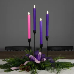 New Set of 4 Purple and Pink Flickering LED Christmas Advent Wax Taper Candles 9.5" Advent Calendars