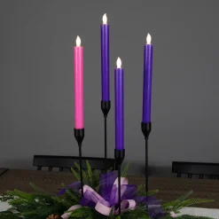 New Set of 4 Purple and Pink Flickering LED Christmas Advent Wax Taper Candles 9.5