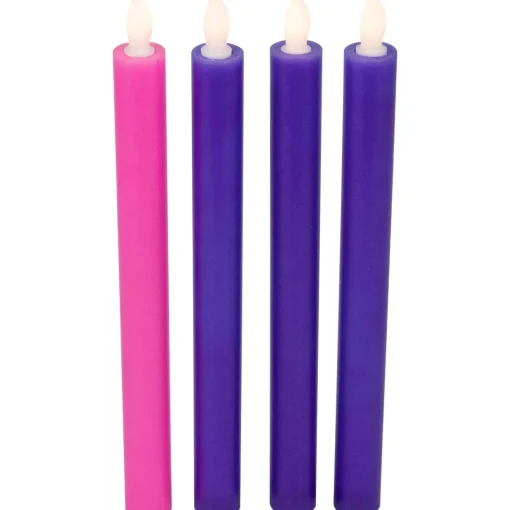 New Set of 4 Purple and Pink Flickering LED Christmas Advent Wax Taper Candles 9.5" Advent Calendars
