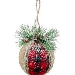 Discount Set of 4 Red and Black Plaid with Burlap Christmas Ball Ornaments 6" (152mm) Shatterproof Balls|Ball Ornaments