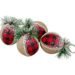Discount Set of 4 Red and Black Plaid with Burlap Christmas Ball Ornaments 6" (152mm) Shatterproof Balls|Ball Ornaments