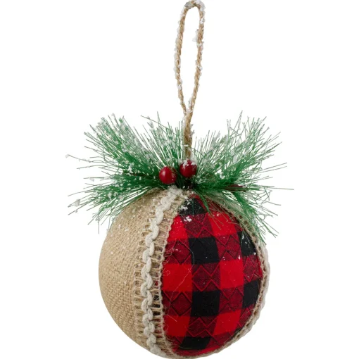 Discount Set of 4 Red and Black Plaid with Burlap Christmas Ball Ornaments 6" (152mm) Shatterproof Balls|Ball Ornaments