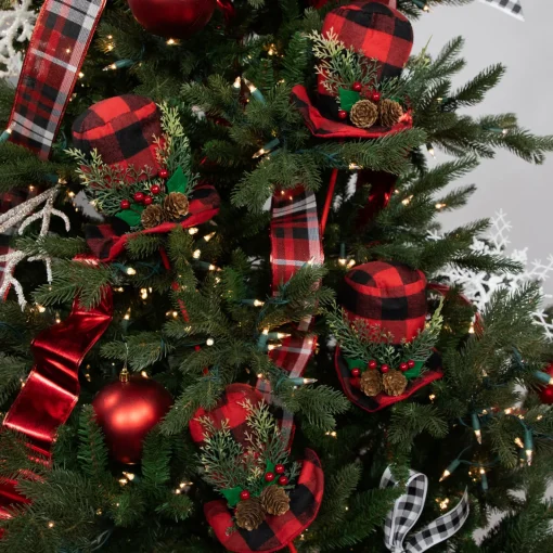 Clearance Set of 4 Red and Black Plaid Plush Winter Hat Christmas Picks 15" Novelty