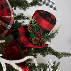Clearance Set of 4 Red and Black Plaid Plush Winter Hat Christmas Picks 15