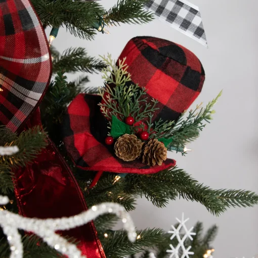 Clearance Set of 4 Red and Black Plaid Plush Winter Hat Christmas Picks 15" Novelty