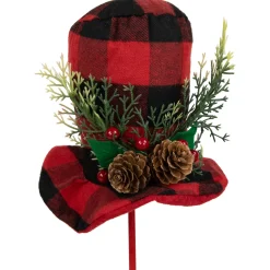 Clearance Set of 4 Red and Black Plaid Plush Winter Hat Christmas Picks 15