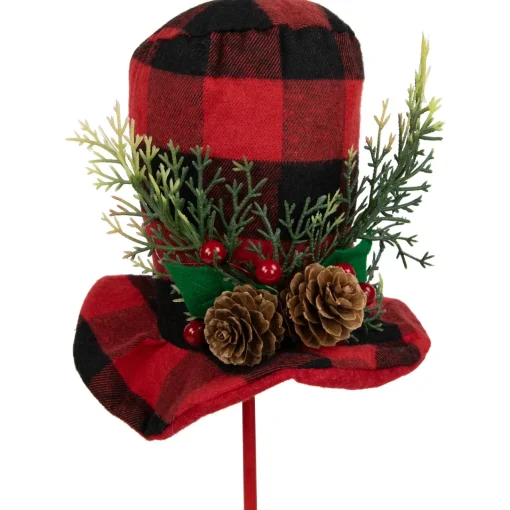 Clearance Set of 4 Red and Black Plaid Plush Winter Hat Christmas Picks 15" Novelty