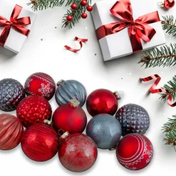 Online Set of 12 Red and Blue Finial and Glass Ball Christmas Ornaments Glass|Ball Ornaments