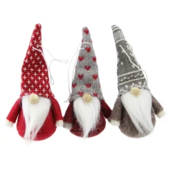 Hot Set of 3 Red and Brown Santa Gnome Christmas Ornaments 4.5" Gnomes