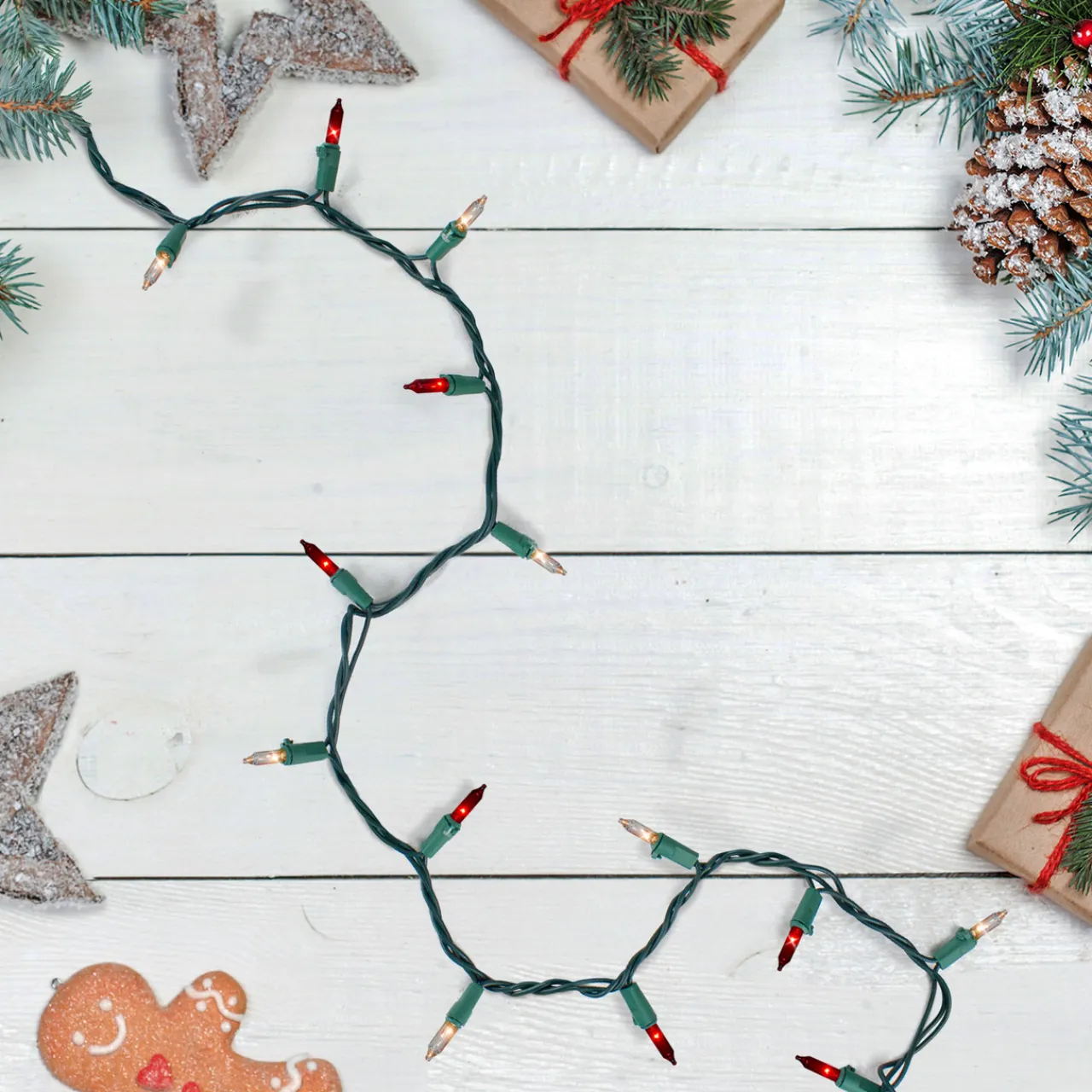 Sale Set of 50 Red and Clear Mini Christmas Lights, 2.5" Spacing - Green Wire Incandescent