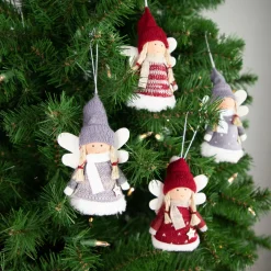 Discount Set of 4 Red and Gray Plush Angel Christmas Ornaments 4.25