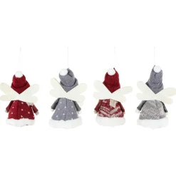 Discount Set of 4 Red and Gray Plush Angel Christmas Ornaments 4.25