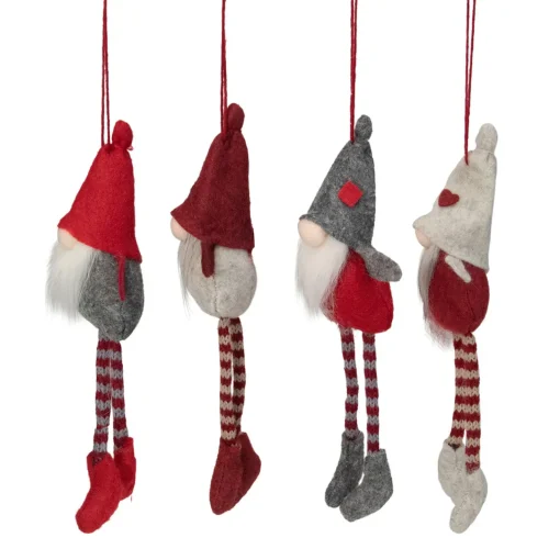 Best Set of 4 Red and Gray Plush Gnome Christmas Ornaments 9" Gnomes