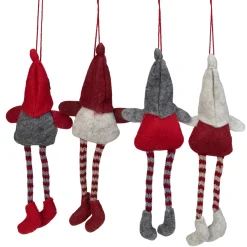 Best Set of 4 Red and Gray Plush Gnome Christmas Ornaments 9