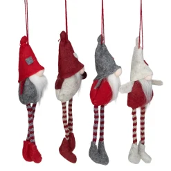 Best Set of 4 Red and Gray Plush Gnome Christmas Ornaments 9