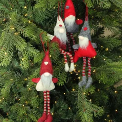 Best Set of 4 Red and Gray Plush Gnome Christmas Ornaments 9