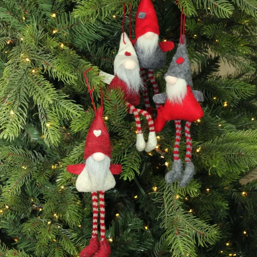 Best Set of 4 Red and Gray Plush Gnome Christmas Ornaments 9" Gnomes